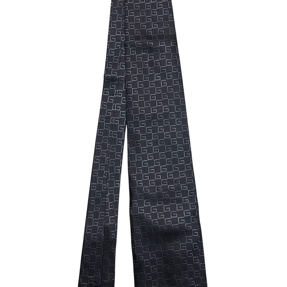 Vintage Gucci Mens Navy Blue 100% Silk Designer Pointed Neck Tie G Pattern - Picture 3 of 12